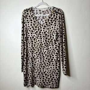 Michael Kors Dress Sz M Cheetah Leopard Animal Print Gold Zippers Slinky Knit